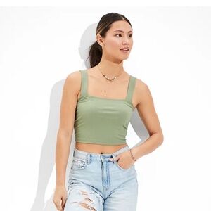American Eagle Tank Top Sage Green Cropped Square Size Medium